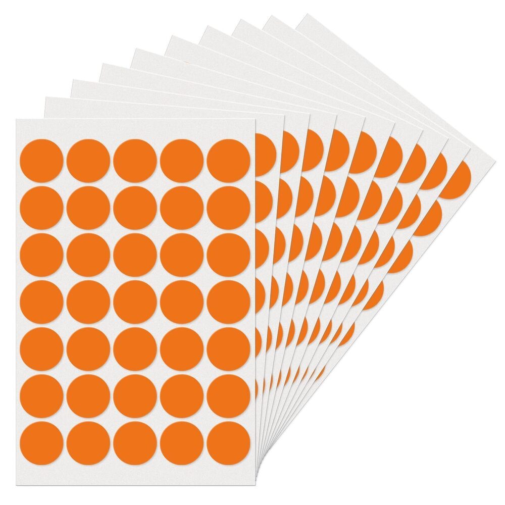 1689 Orange Dot Stickers 1" Round Labels Circle Color Coding Decals Colored